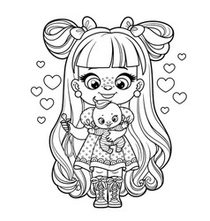 Cute Cartoon Long Haired Girl With Baby Doll