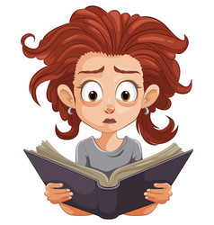 Young Girl With Wide Eyes Reading A Book