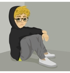 Teenager Nerd Boy Desperate Sitting On Floor