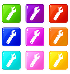 Big Spanner Icons Set 9 Color Collection