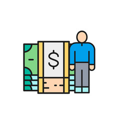 Man With Pile Of Money Banknotes Color Lineal Icon