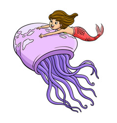 Mermaid Riding In Giant Jellyfish Cartoon Clipart