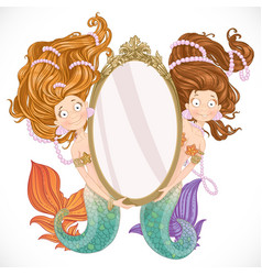 Two Mermaid Holding A Big Mirror