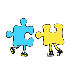 Funny Two Puzzle Pieces Cartoon Doodle