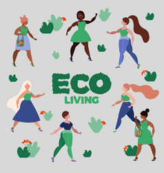 Women In Green Clothes Eco Living Concept