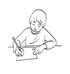 Line Art Boy Writing On Paper With Pencil