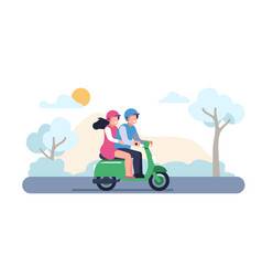 Happy Guy And Girl Traveling Couple On Scooter