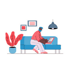 Man Working Remotely From Home Using Laptop Sketch