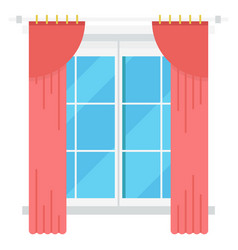 Window Frame With Pink Curtains Cartoon Interior