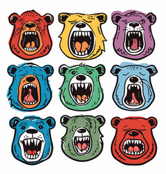 Nine Cartoon Bear Faces Expressing Aggression