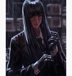 Anime Girl With Gloves In The Rain