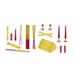 Set Of Joss Sticks And Candle For Make Merit