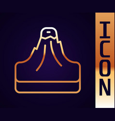 Gold Line Volcano Icon Isolated On Black