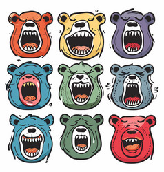 Nine Cartoon Bear Faces Expressing Different