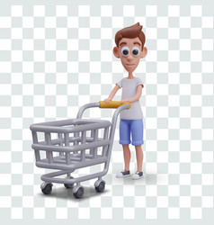 Boy Is Standing Next To Empty Shopping Cart