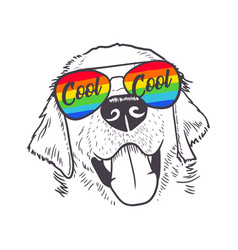 Cool Dog Wearing Rainbow Glasses Hand Drawn Line