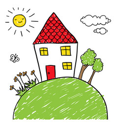 Kids Drawing Simple House Vector Images Over 350