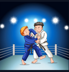 Two Boys Fighting Judo Wrestling On Sport