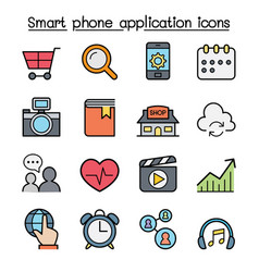 Smart Phone Application Color Line Icon Set