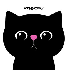 Cat Face Silhouette With Text Meow Black Cartoon