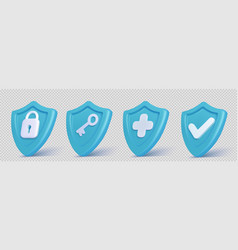 Realistic Set Of Blue Security Shield Icons