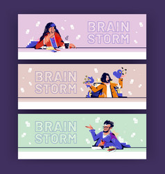 Brain Storm Cartoon Banners With Business People