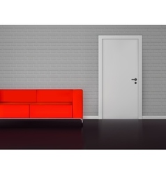 Brick Wall With White Door And Red Sofa