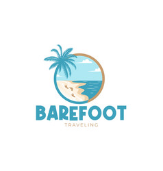 Beach Scene With Foot Print Vacation Badge Logo