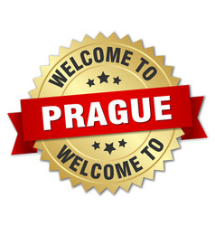 Prague 3d Gold Badge With Red Ribbon