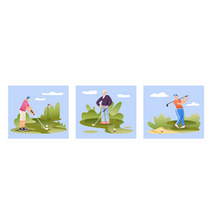 Men And Lady Holding Golf Club Hammering Ball