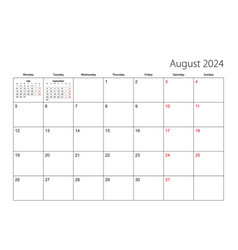 August 2024 Simple Calendar Planner Week Starts