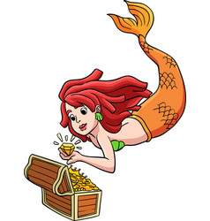 Mermaid With A Treasure Box Cartoon Clipart