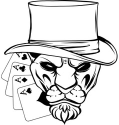 Monochrome Lion With Cylinder Hat And Poker Cards