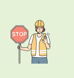 Woman In Uniform Show Stop Sign