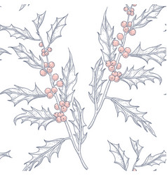 Christmas Seamless Pattern With Hand Drawn Holly