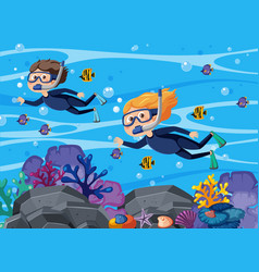 Two Kids Swimming Snorkeling Underwater