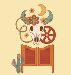 Wild West Poster With Cow Skull Saloon Cactus