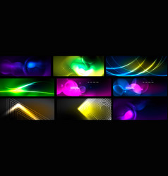 Set Of Background Shiny Neon Lights Dark