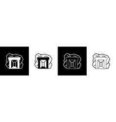 Set Gold Mine Icon Isolated On Black And White