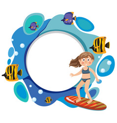 Girl Surfing Surrounded By A Fish-themed Frame