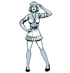 Sailor Girl Saluting Pose In Monochrome Style