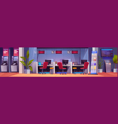 Bank Office Room Inside Interior With Atm Cartoon