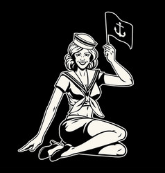 Sailor Girl Vintage Black And White