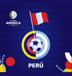 Peru Wave Flag On Pole And Soccer Ball South