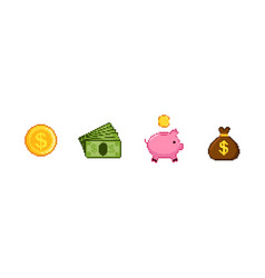 Pixel Gold Coin And Cash Set