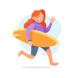 Funny Girl Running With Surfboard Doing Water