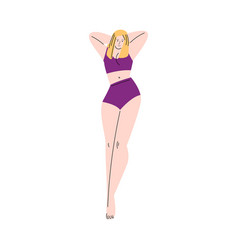 Blonde Pinup Girl In Sexy Purple Swimwear