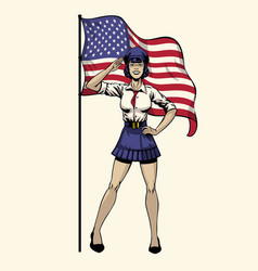 Saluting Sexy American Pinup Girl Soldier