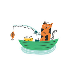 Cat Fisherman With Bucket And Fish In His Hands