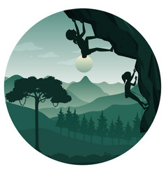 Silhouette Scene With Girl Climbing Rock